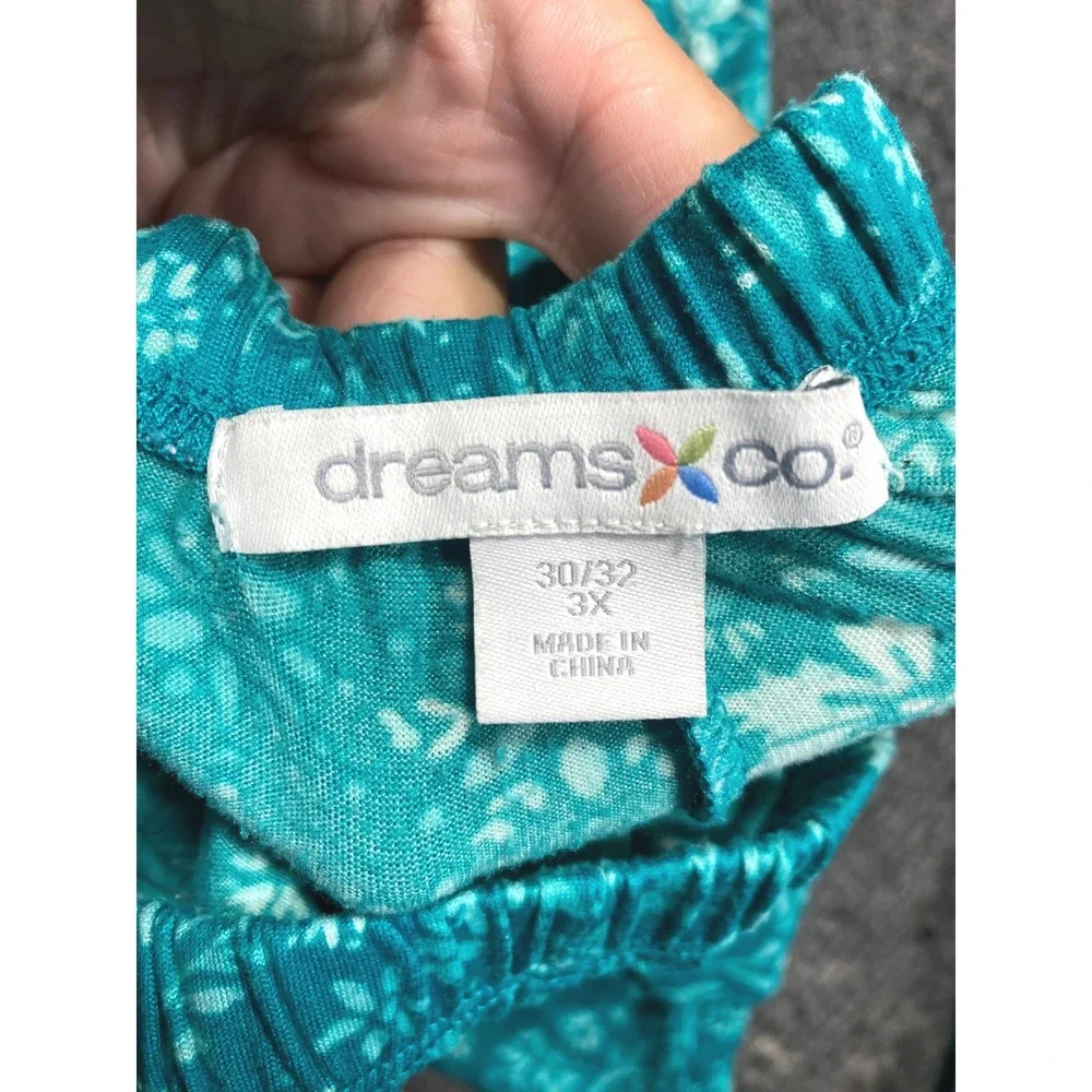 Dreams & Co Teal Floral Lace Trim Pajama Set Plus Size 3X 30/32 Short Sleeve PJ
